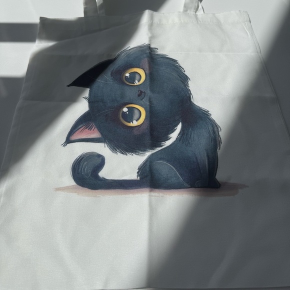 Cat Bag Canvas Tote Bag – Anime Black Cat Print 🐾 - Picture 5 of 6